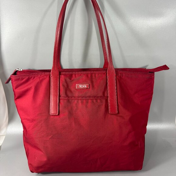Tumi Red Nylon with Red Leather Accents Tote Bag - Picture 1 of 14